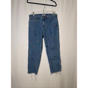 Tommy Hilfiger Embroidered Monogram Jeans Boyfriend 90s style Blue Lion size 14